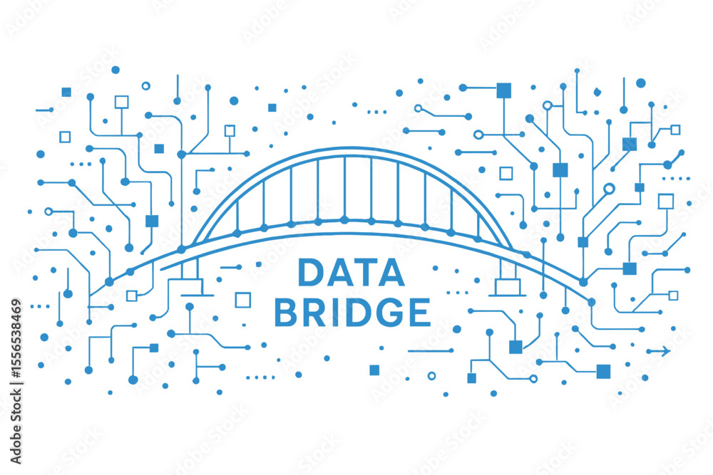 Aufkleber digital technology background featuring a data bridge, big data, and network concept visualization