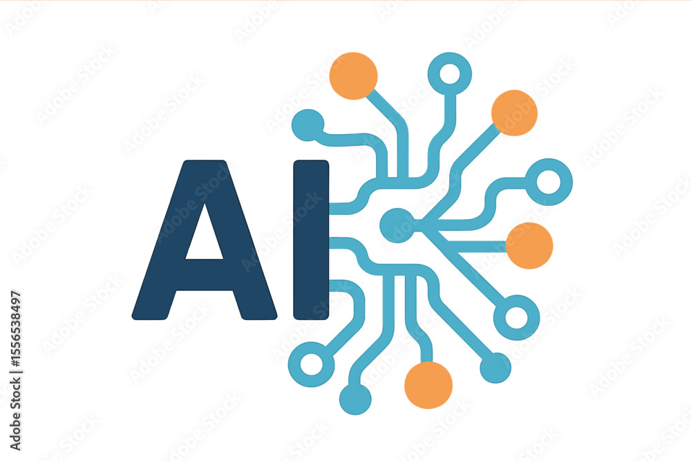 Poster the concept of a logo incorporates machine learning, vector symbols of ai, and neural networks, as w