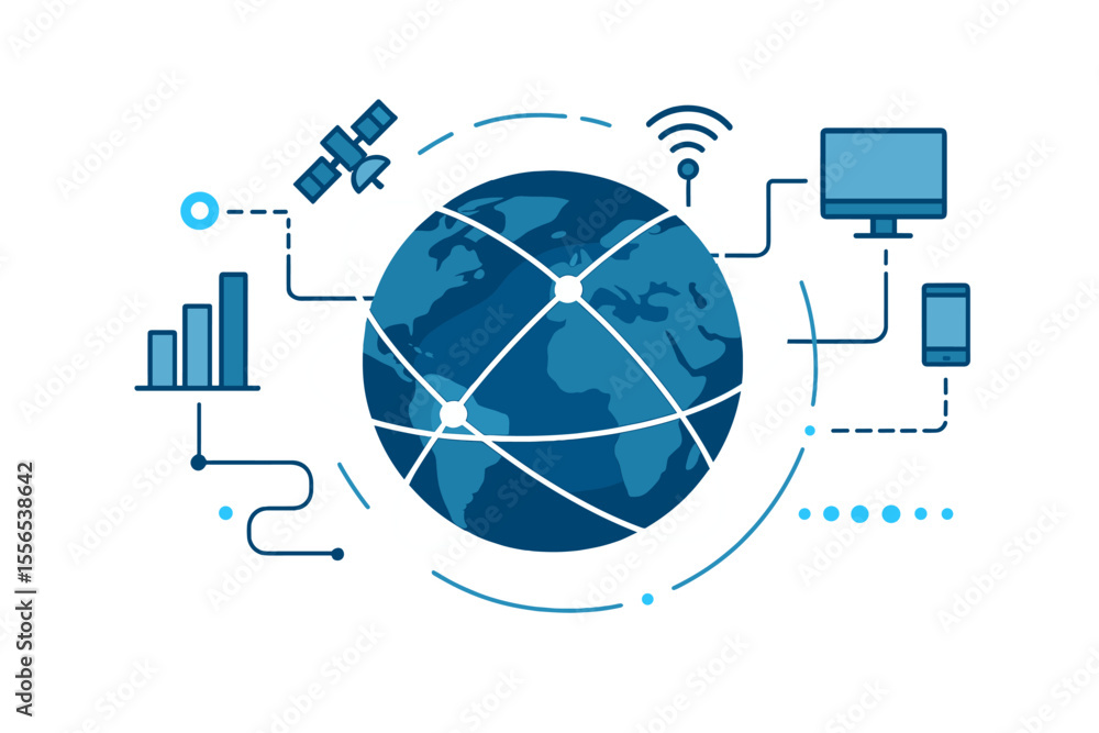 Poster abstract technology featuring a global world network and telecommunication on earth with digital dat
