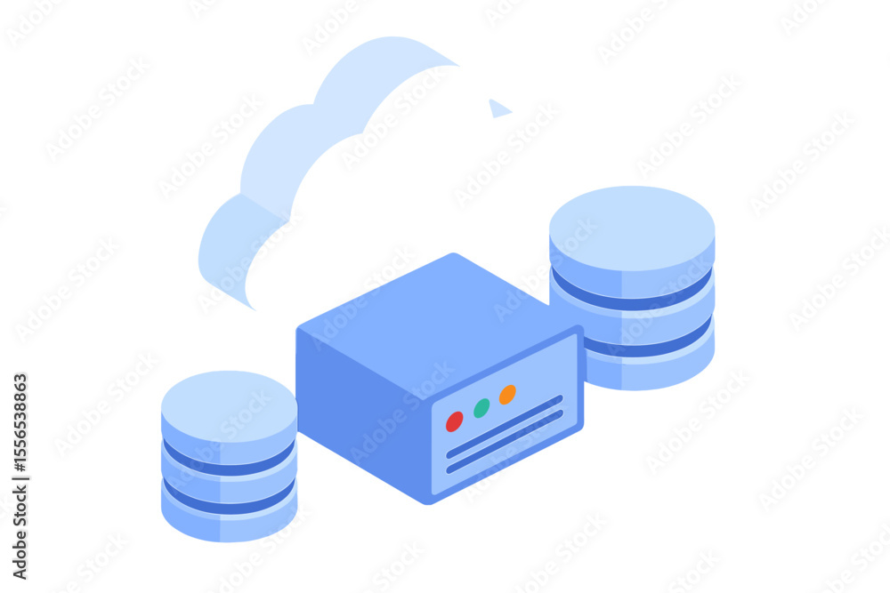 Poster flat isometric 3d illustration of database concept with cloud server’ becomes ‘isometric 3d illustra