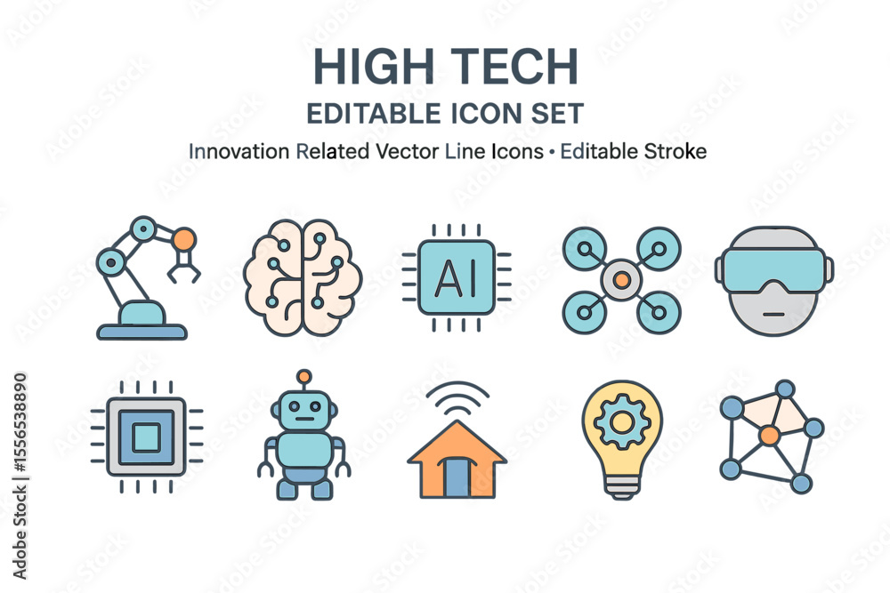 Poster high tech line editable icon set’ is a collection of innovation related vector line icons with edita