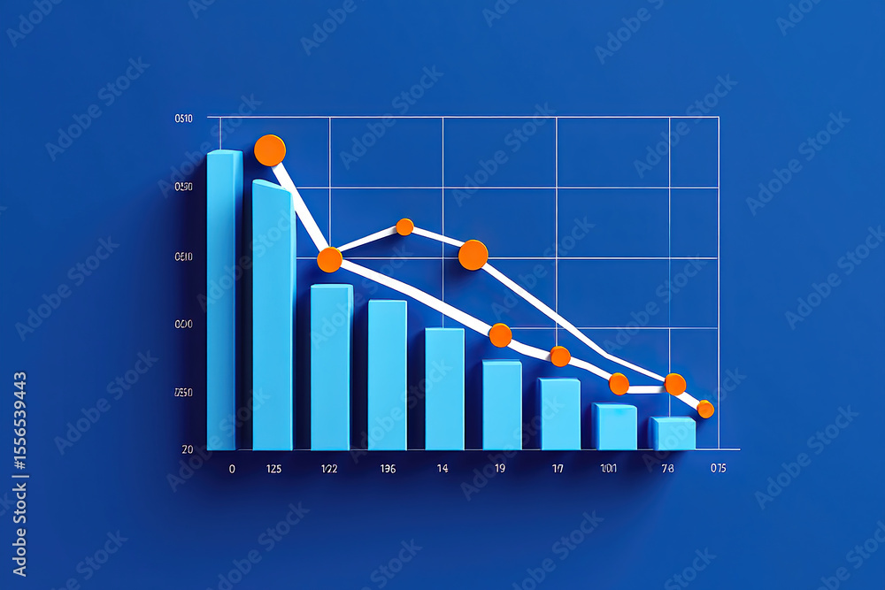 Poster data visualization of declining trends with bar graph and line chart for business performance analys