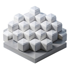 Obraz premium Geometric pyramid of white cubes isolated on transparent background