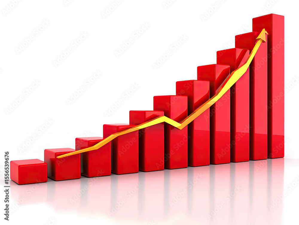 Poster upward trajectory a dynamic depiction of business success through a rising bar graph with an arrow s