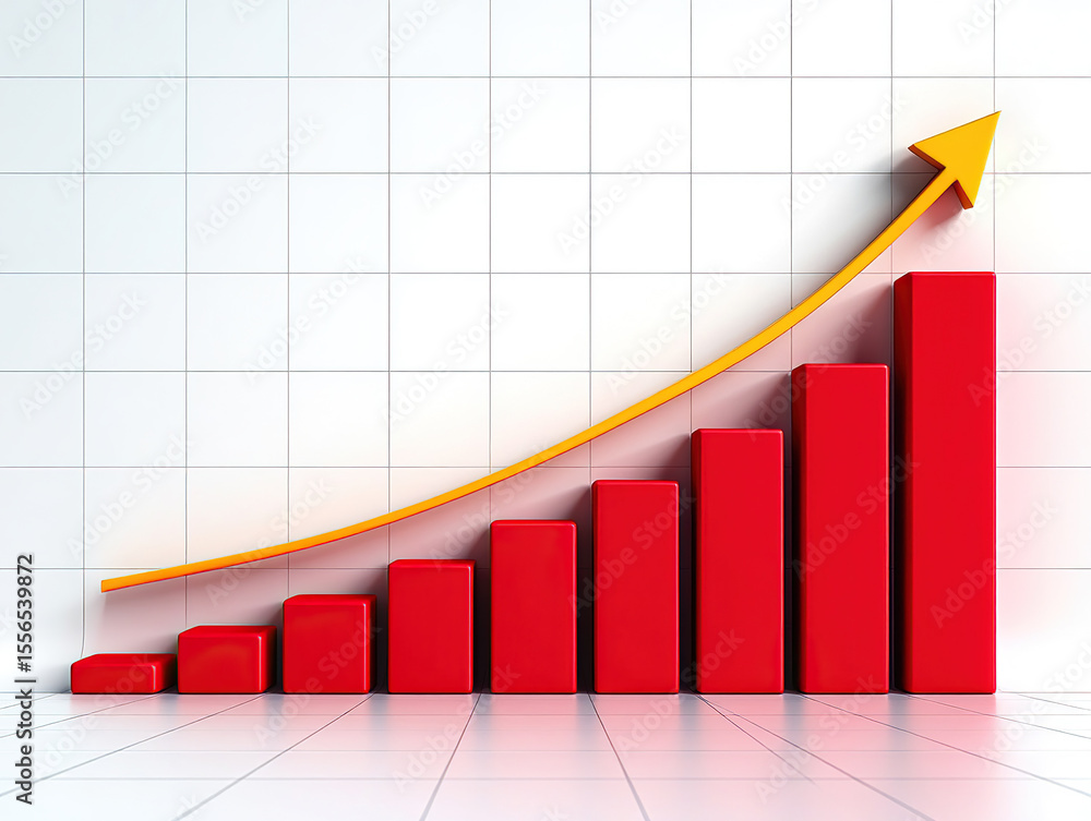 Poster captivating growth chart visualization a dynamic bar graph with ascending red columns and a guiding 
