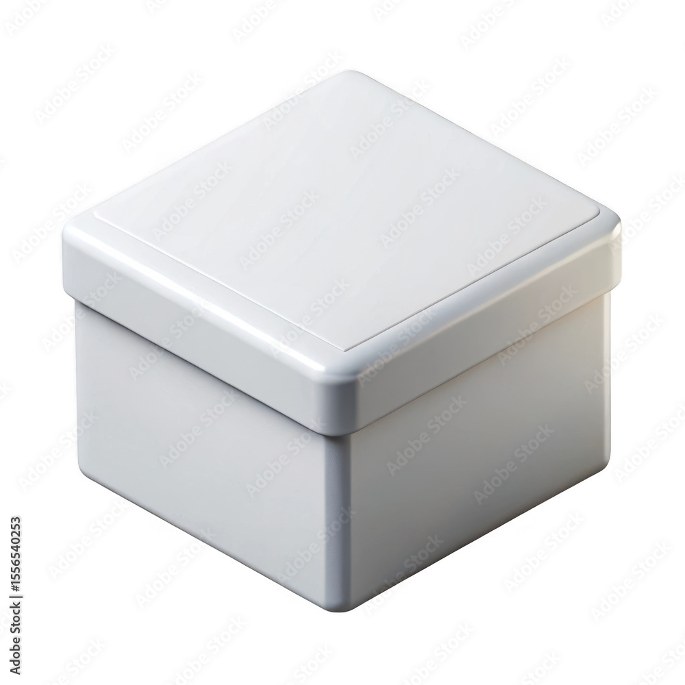 Poster clean white square box with lid isolated on transparent background