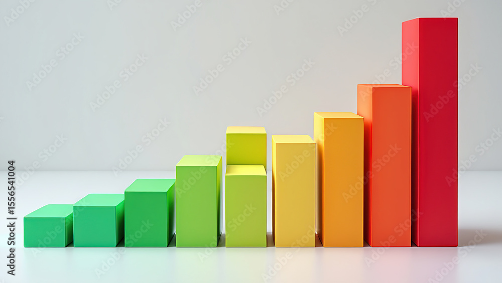 Poster colorful bar graph depicting growth and success with gradient blocks ranging from green to red on a 