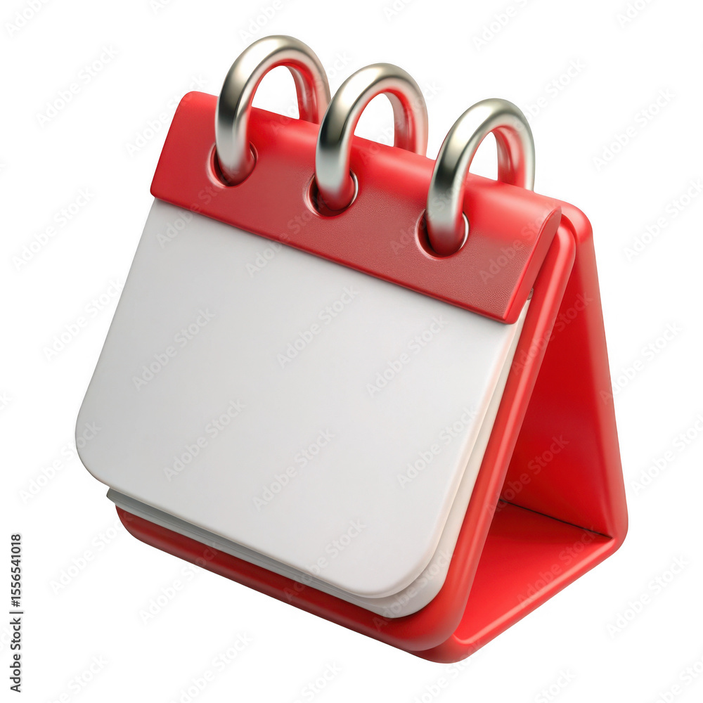 Poster red desk calendar with blank pages isolated on transparent background