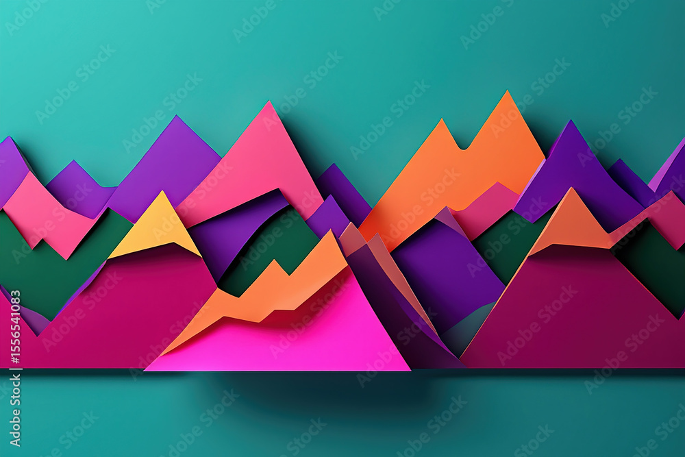 Poster abstract geometric mountain range illustration with vibrant colors and overlapping shapes creating a