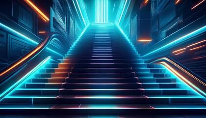 futuristic staircase glowing neon path