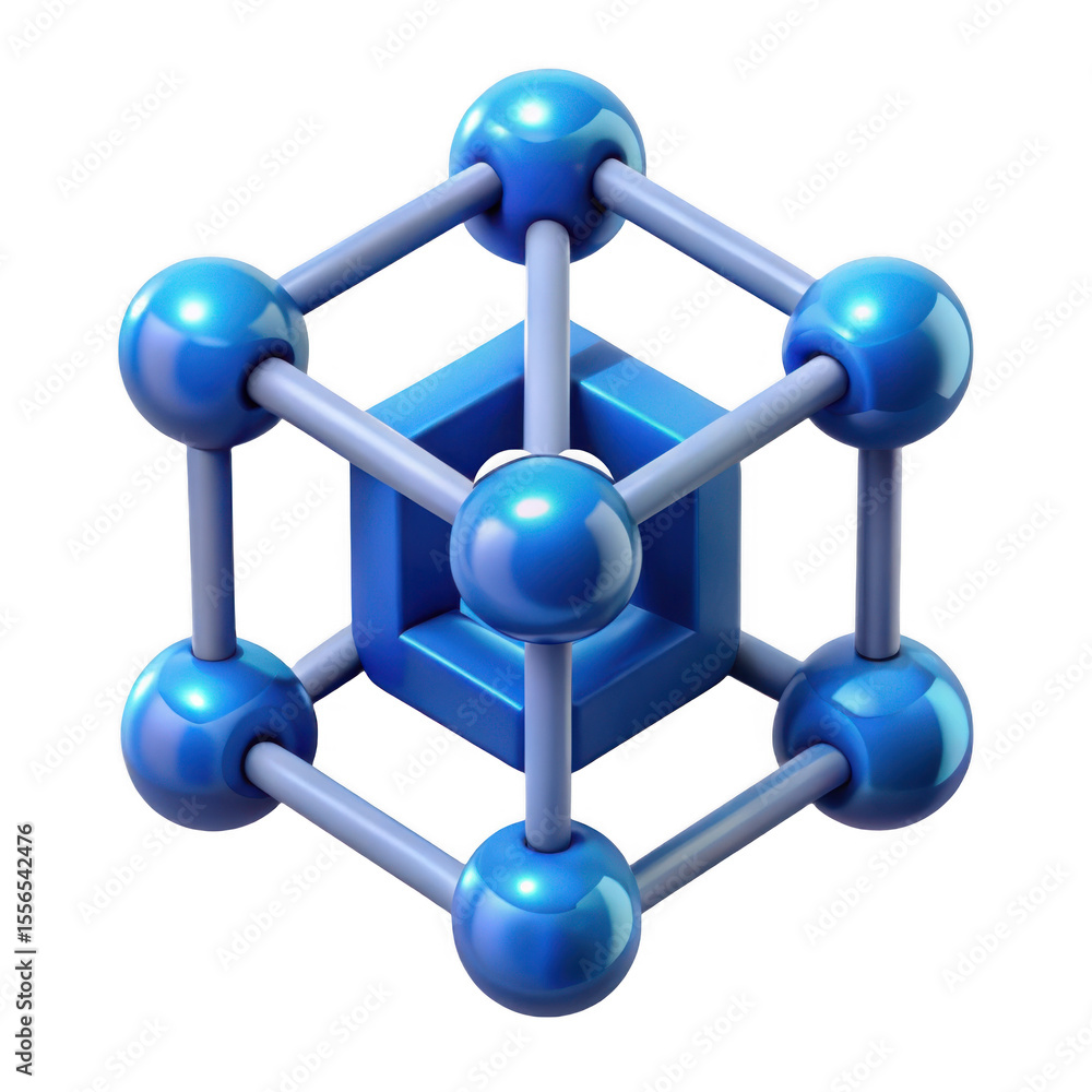 Aufkleber abstract blue molecular structure with cube isolated on transparent background