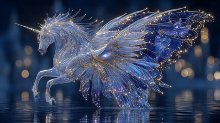 Fantasy Unicorn Galloping Through Clouds. Generative AI