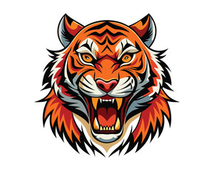 Fierce Roaring Tiger Head Vector Illustration