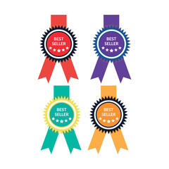 Four Best Seller Badges Red Purple Teal Orange Ribbons