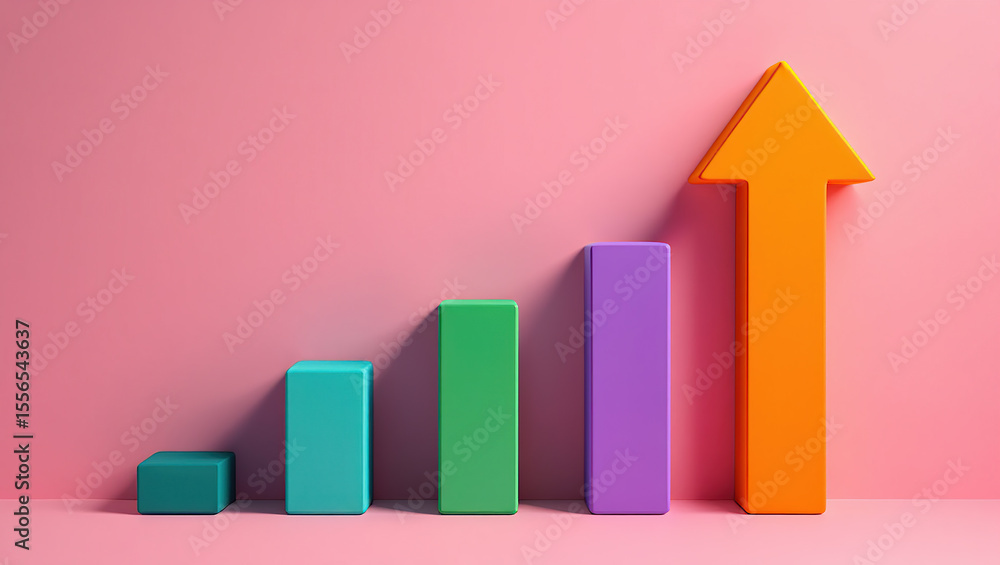 Poster growth and progress concept a bar graph with an ascending arrow symbolizing success achievement and 