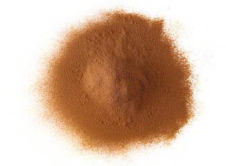 pile cinnamon powder isolated on white background, top view	