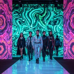 Elegant Fashion Presentation on Stage – High-End Style and Glamorous Showcase of Modern Clothing and Runway Design