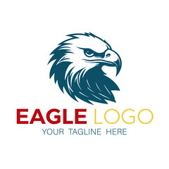 Powerful eagle head logo with red and yellow accents isolated on white background