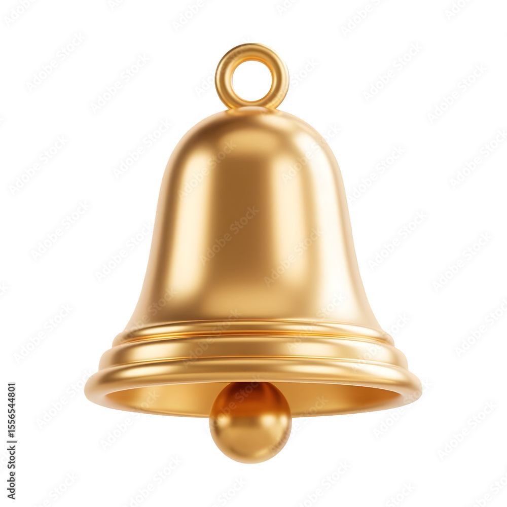 Poster shiny golden bell with a loop for hanging isolated on transparent background