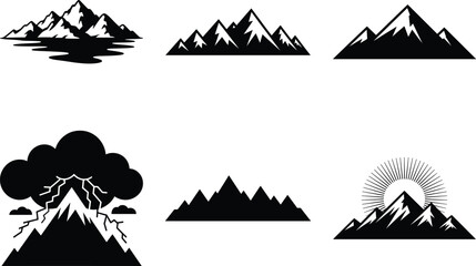 Mountain Vector SVG Bundle and Mountain Silhouette Graphic illustration outdoor design elements.