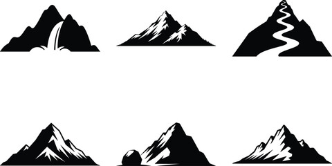 Mountain Vector SVG Bundle and Mountain Silhouette Graphic illustration outdoor design elements.