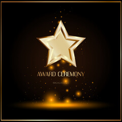 Golden star award ceremony background with glowing sparkles, glitter and luxury light effects. Elegant festive scene for celebration, honoring winners, VIP events or Hollywood movie nights.