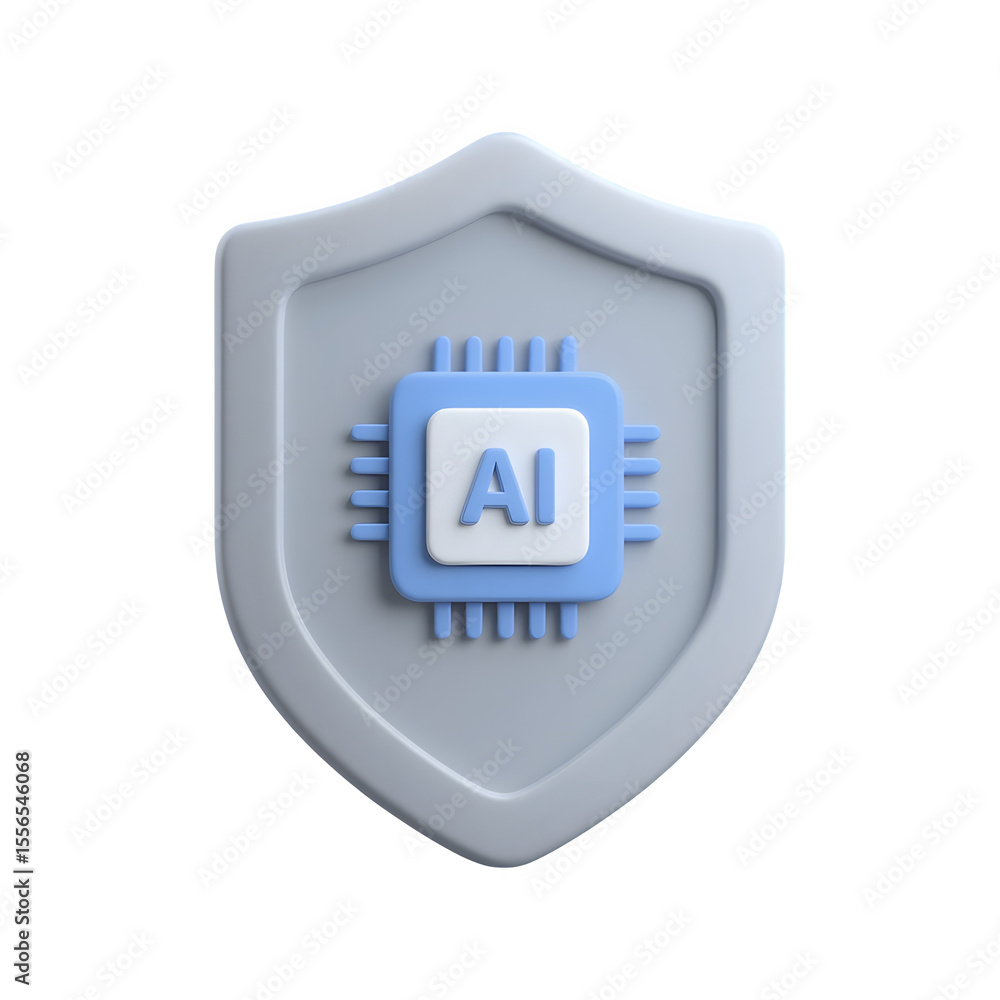 Fototapete 3d ai chip icon on a shield symbolizing artificial intelligence security and protection isolated on 