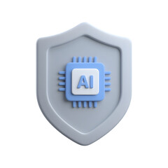 3d ai chip icon on a shield symbolizing artificial intelligence security and protection isolated on transparent background