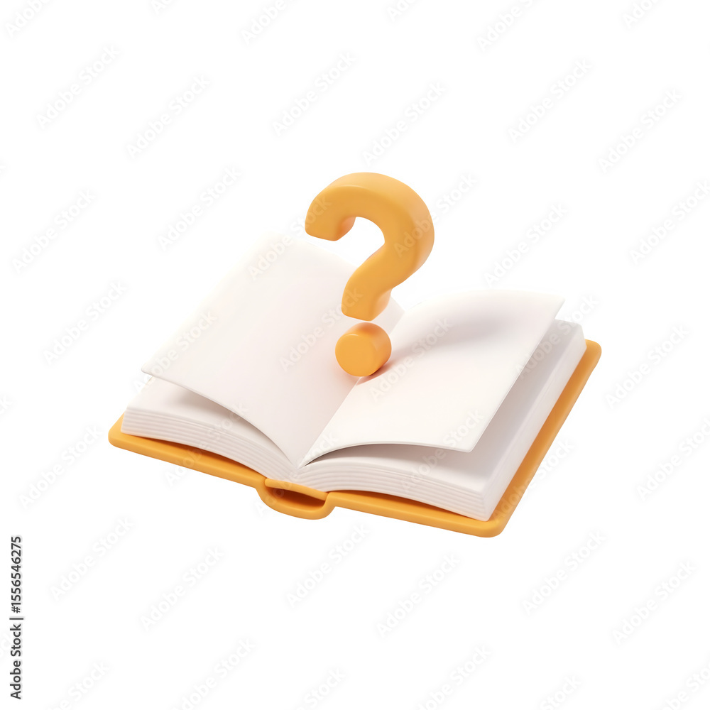 Poster open book with a question mark symbol on a transparent background isolated on transparent background