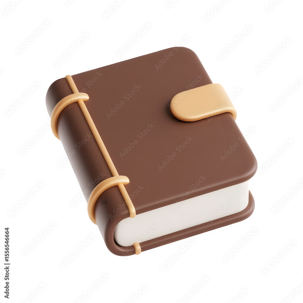 Poster a 3d rendered brown book with a gold clasp and binding isolated on transparent background