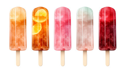 Colorful fruit ice pops offer a refreshing treat, from citrus to berry flavors for a delicious and healthy summer snack transparent.