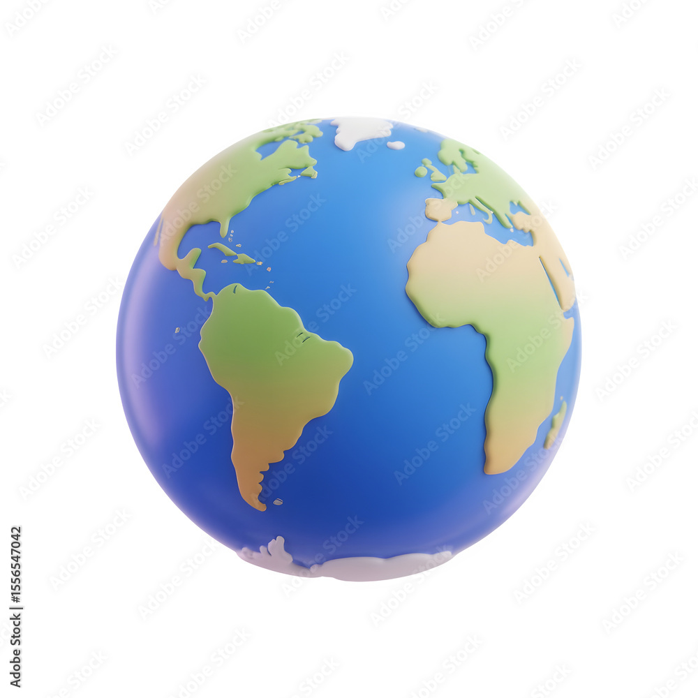 Fototapete stylized 3d earth globe with continents and oceans isolated on transparent background