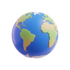 Stylized 3d earth globe with continents and oceans isolated on transparent background