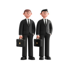 Obraz premium Two cartoon businessmen in black suits holding briefcases isolated on transparent background