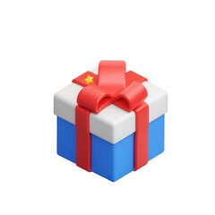 3D gift icon with a red bow and yellow stars flying around, white background, png, transparent