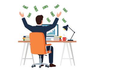 Successful Businessman Celebrating Financial Success Vector Illustration