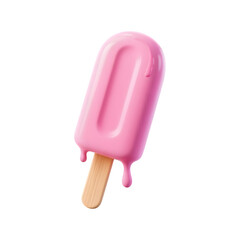 Delicious pink popsicle with melting drips on a wooden stick isolated on transparent background
