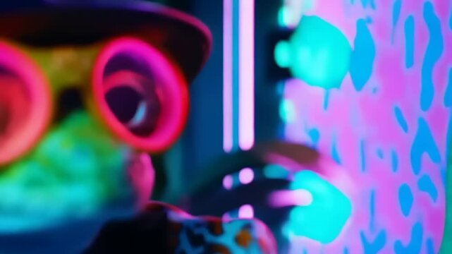 Groovy Reptile: A Stylish Lizard's Close-Up with Neon Accents and Retro Flair