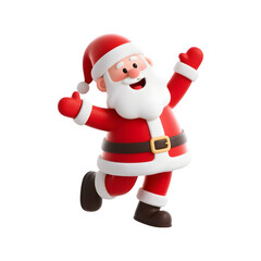 Fototapeta premium Joyful cartoon santa claus character running and waving with a big smile isolated on transparent background