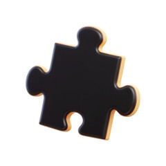Obraz premium A single black puzzle piece with a light brown edge isolated on transparent background