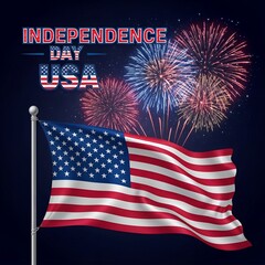Festive Independence Day Celebration American Flag and Fireworks Display Honoring Freedom and Patriotism Stars Stripes and Brilliant Explosions