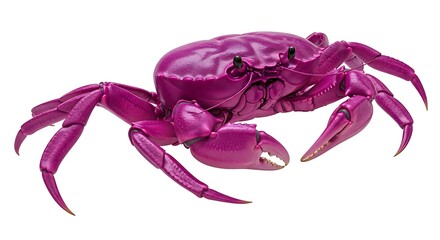 Striking Magenta Crab Isolated, Distinctive Crustacean Portrait with Bold Coloration, Unusual Sea...