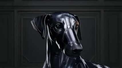 Futuristic Canine: Chrome-plated Metallic Dog Sculpture with Detailed Accents - Powered by Adobe