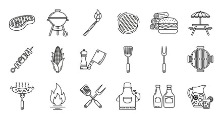 Outdoor Adventure Camping Gear Icons Collection for Recreation and Travel