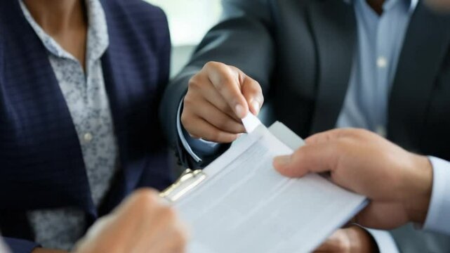 Reviewing Important Documents and Signing Paperwork: A Focus on Hands and Agreement