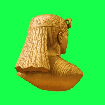 Golden Cleopatra bust profile view animation, transparent 4K video, green screen