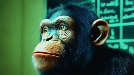 Pensive Chimpanzee Contemplating Complex Problems at a School Desk Scenario