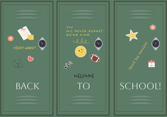 School lockers with stickers and quotes. Back to school background