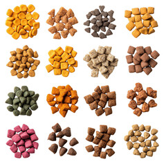 Pet food variety cutout transparent background png colorful kibble for pets studio setting high quality image