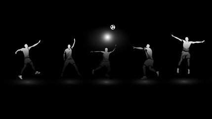 Volleyball player action grayscale silhouette